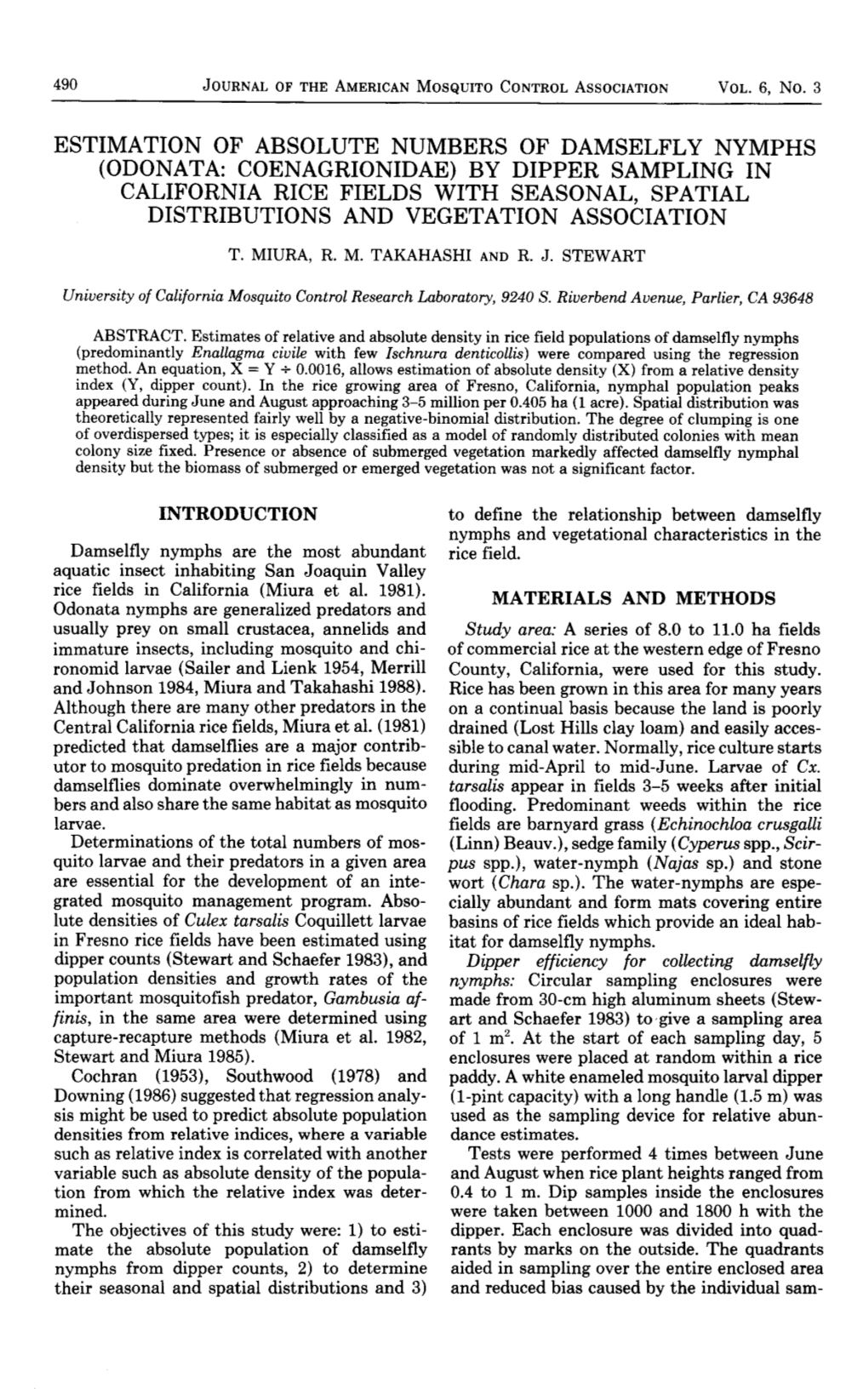 Estimation of Absolute Numbers of Damselfly