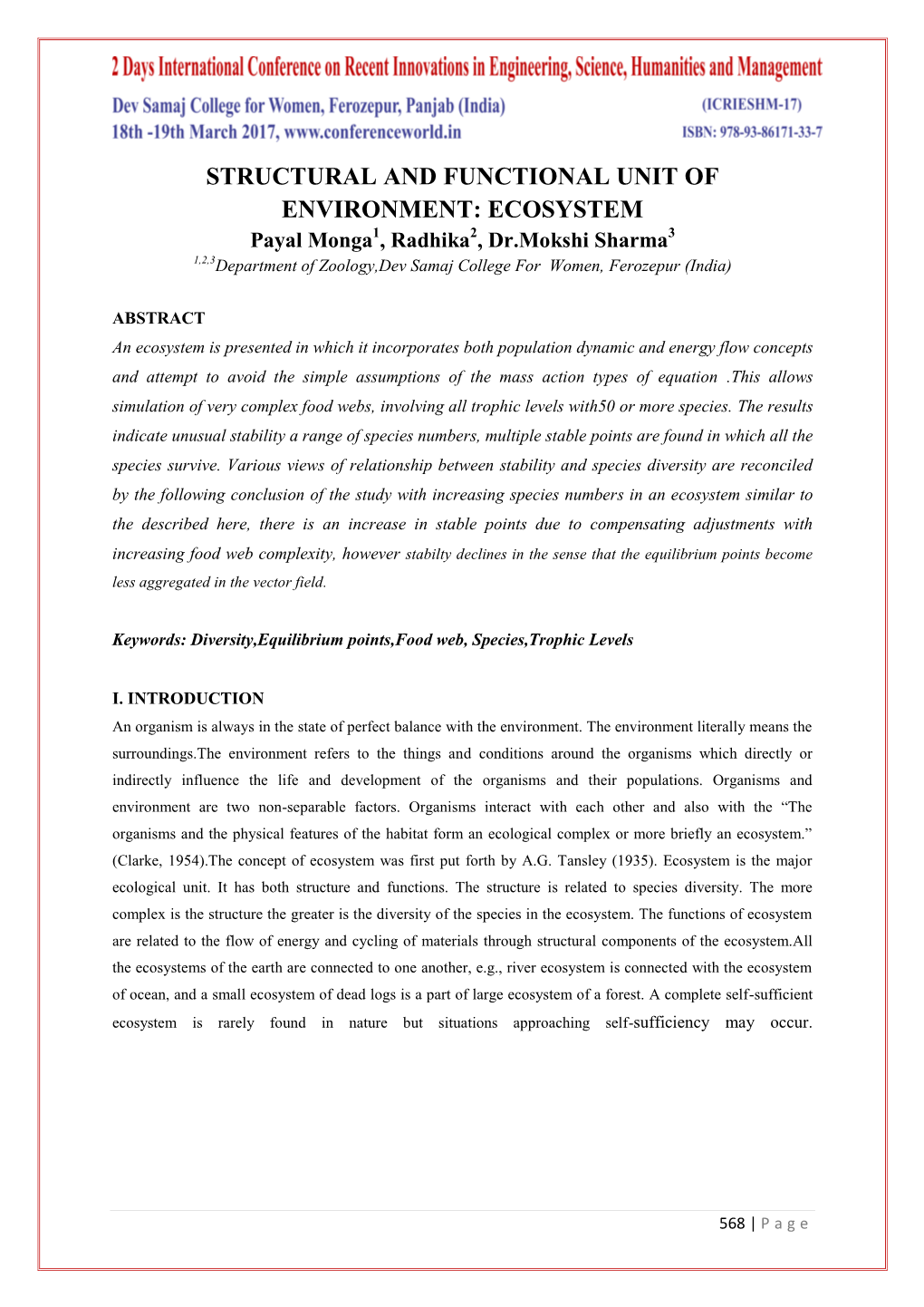 Structural and Functional Unit of Environment