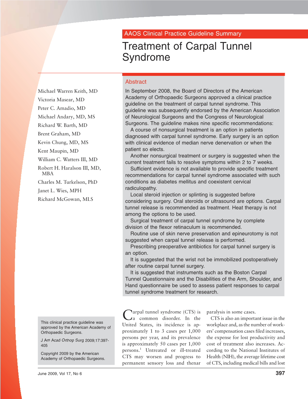 Treatment of Carpal Tunnel Syndrome