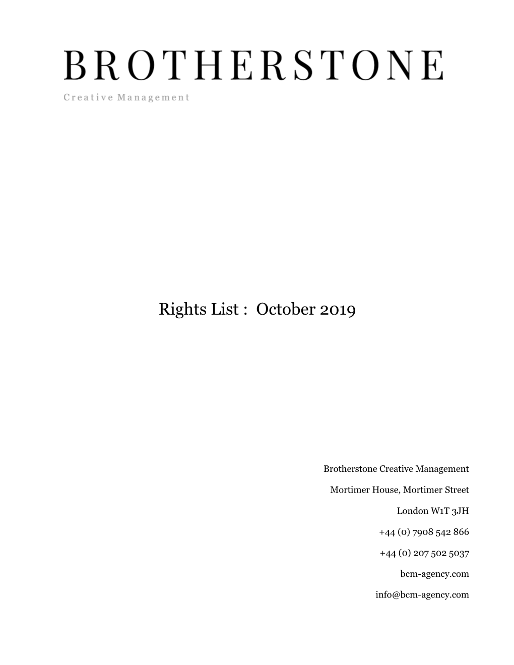 Rights List : October 2019