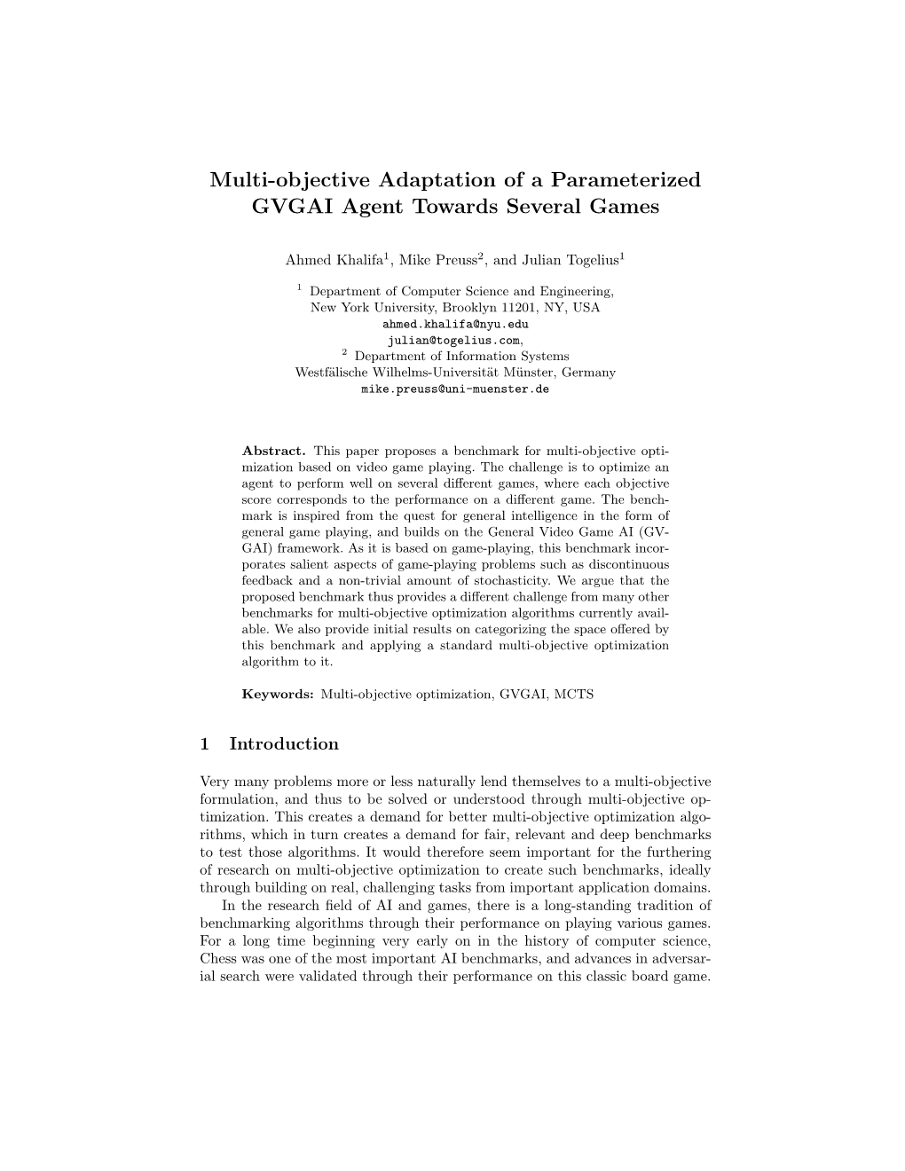 Multi-Objective Adaptation of a Parameterized GVGAI Agent Towards Several Games