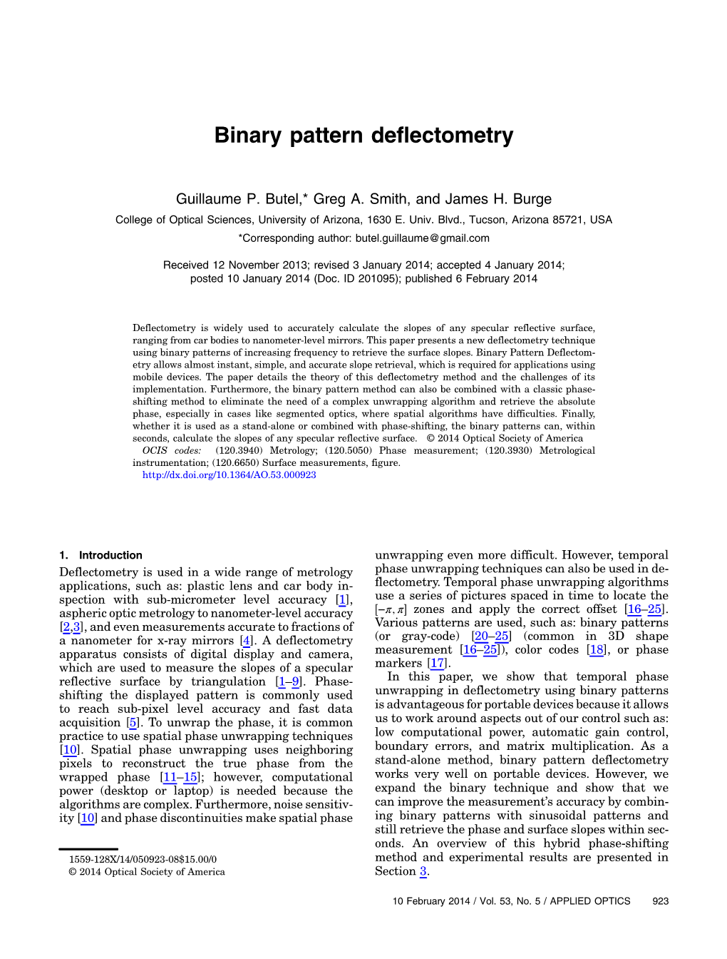 Binary Pattern Deflectometry