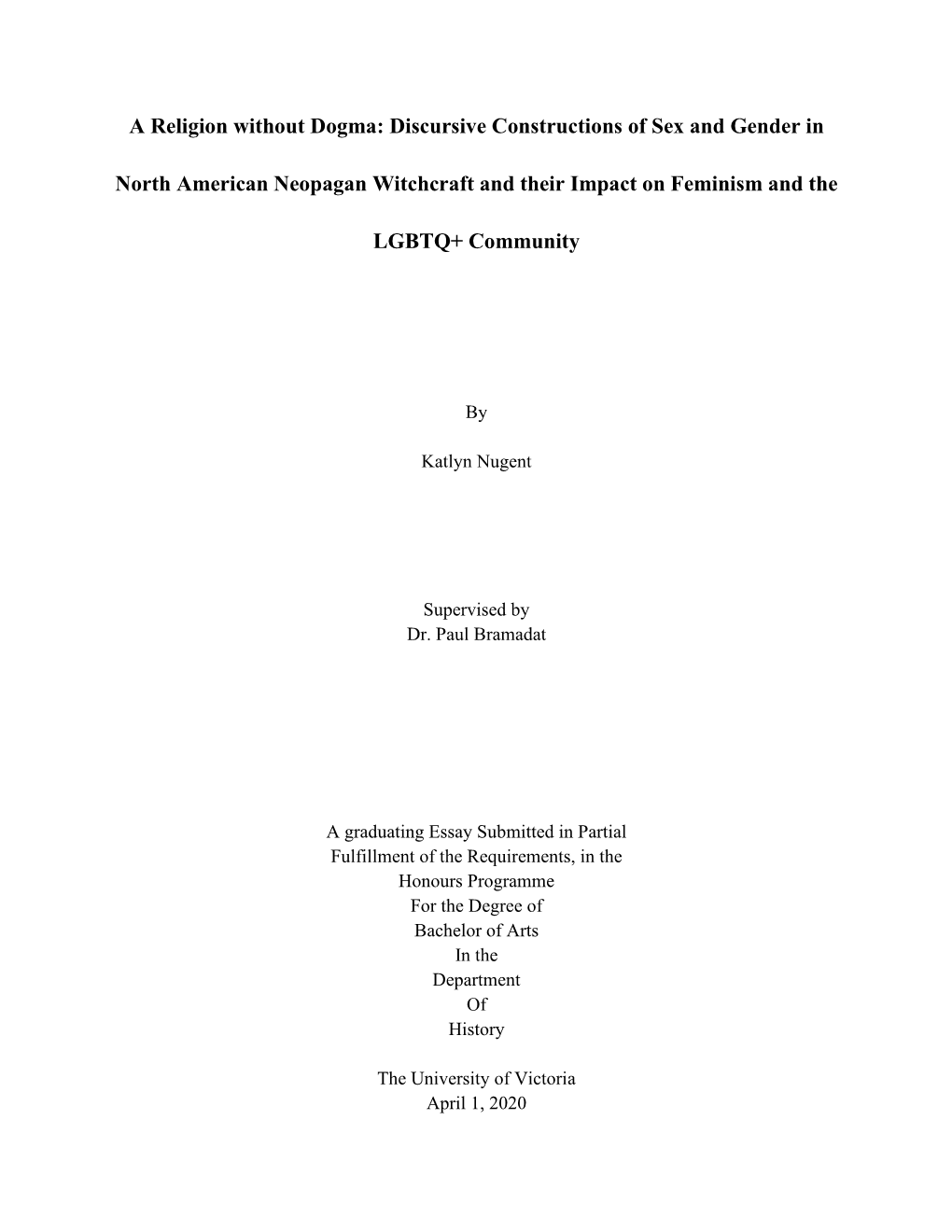 A Religion Without Dogma: Discursive Constructions of Sex and Gender In