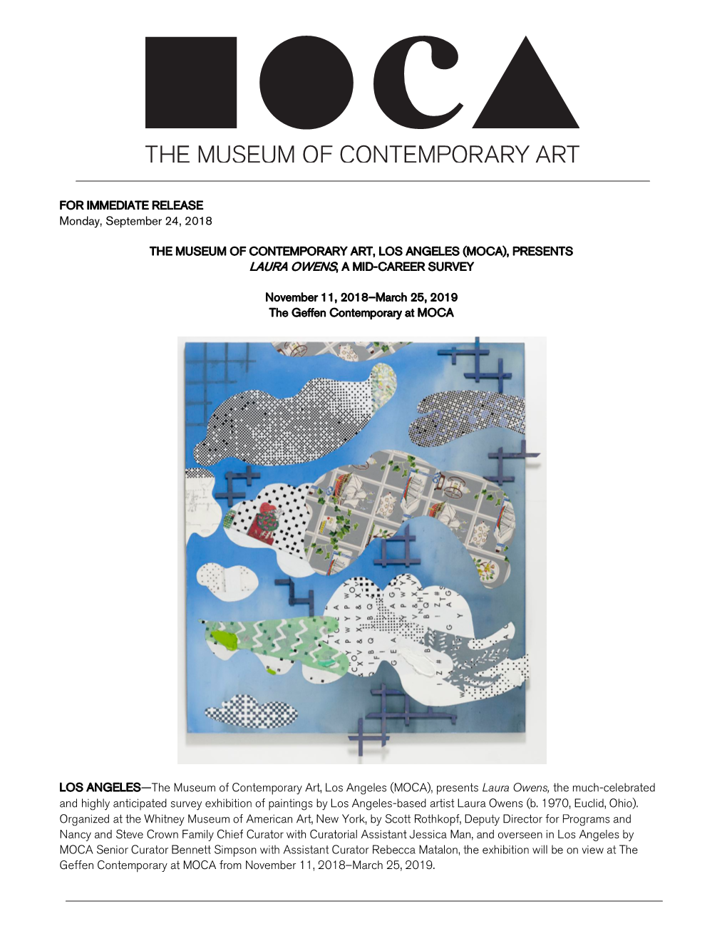 The Museum of Contemporary Art, Los Angeles (Moca), Presents Laura Owens, a Mid-Career Survey