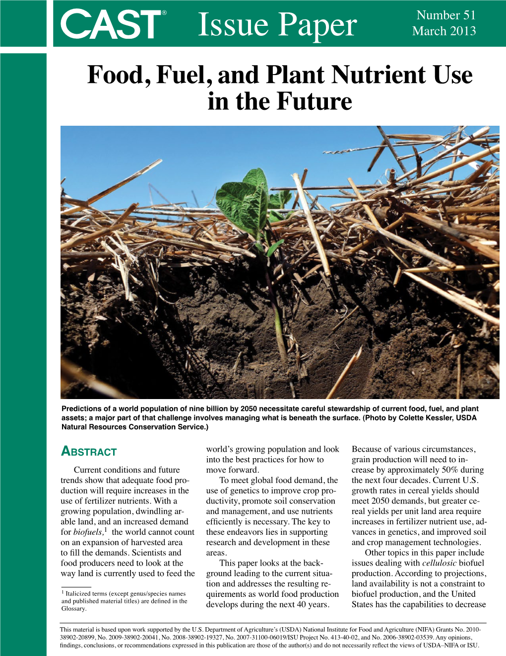 Food, Fuel, and Plant Nutrient Use in the Future