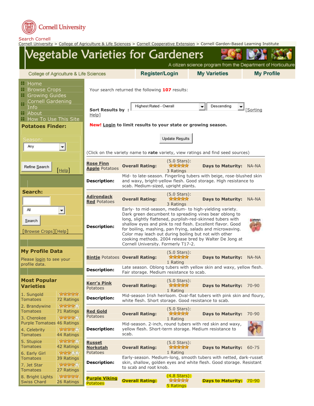 Cornell University Potato Varieties