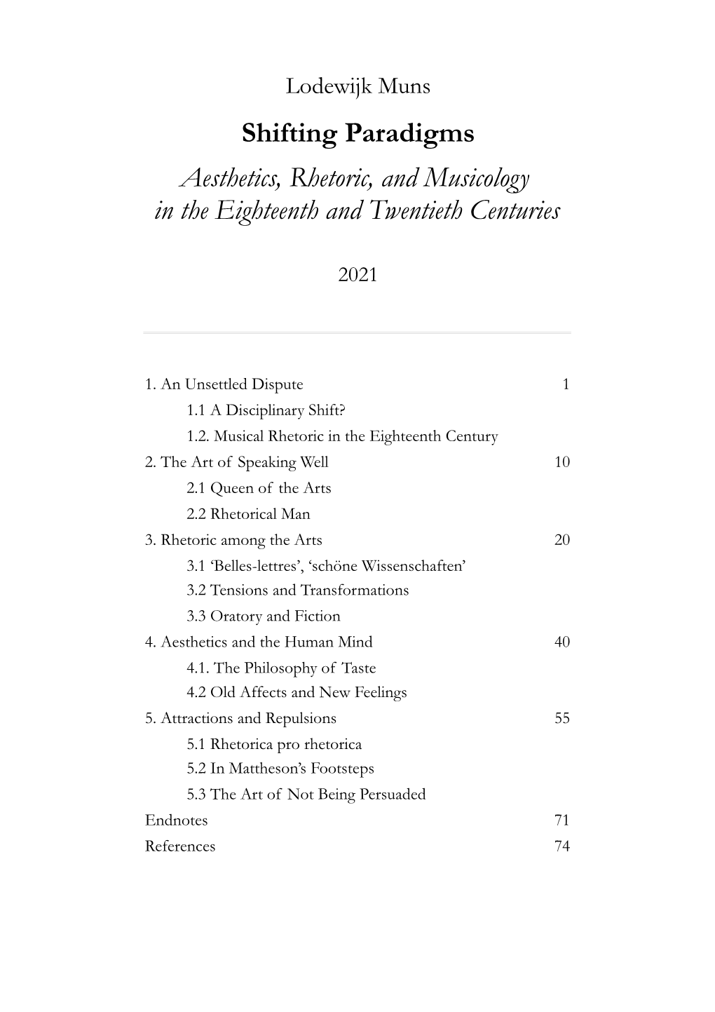 Shifting Paradigms Aesthetics, Rhetoric, and Musicology in the Eighteenth and Twentieth Centuries