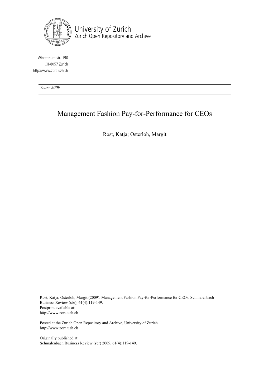 'Management Fashion Pay-For-Performance for Ceos'