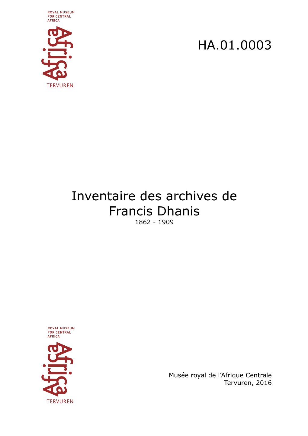HA.01.0003 Inventaire Des Archives De Francis Dhanis