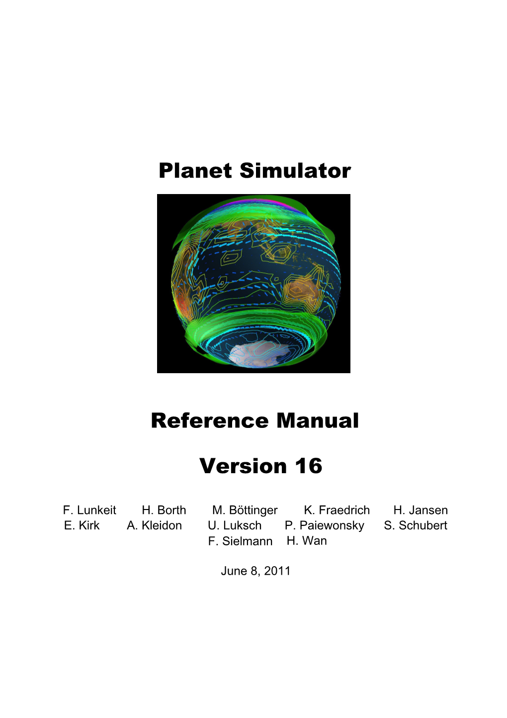 Planet Simulator Reference Manual Version 16