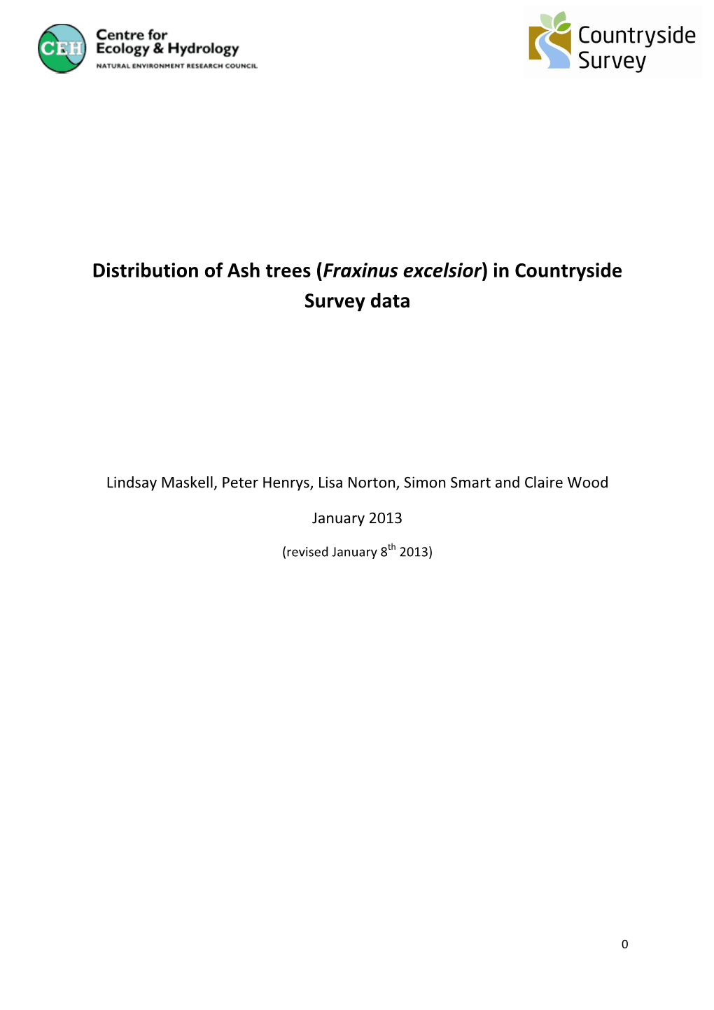 Distribution of Ash Trees (Fraxinus Excelsior) in Countryside Survey Data
