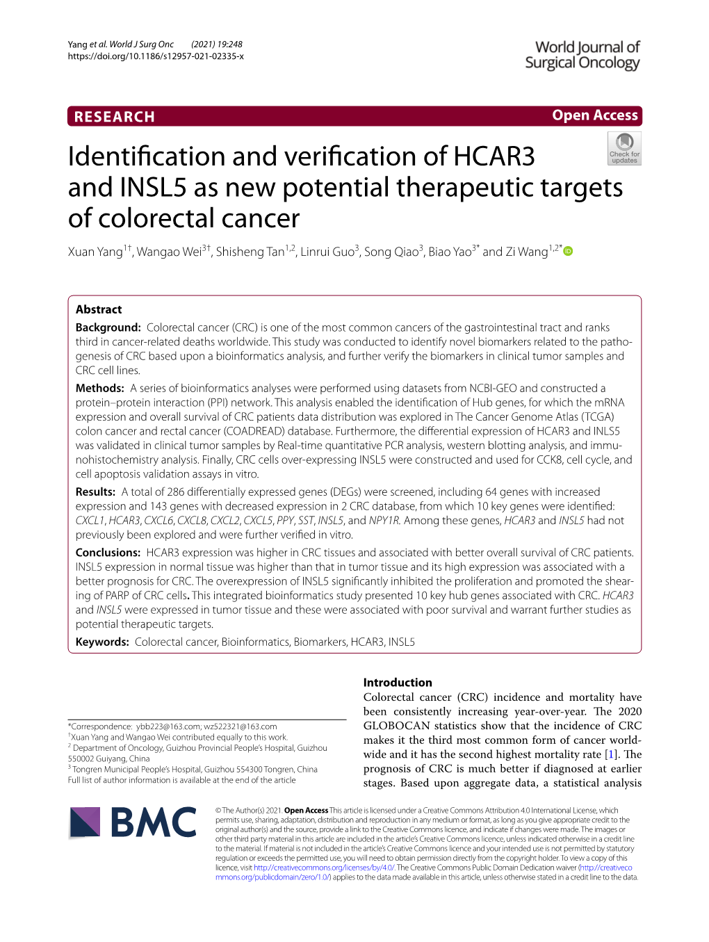 Identification and Verification of HCAR3 and INSL5 As New Potential