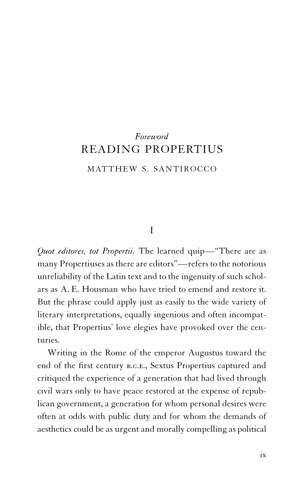 Reading Propertius