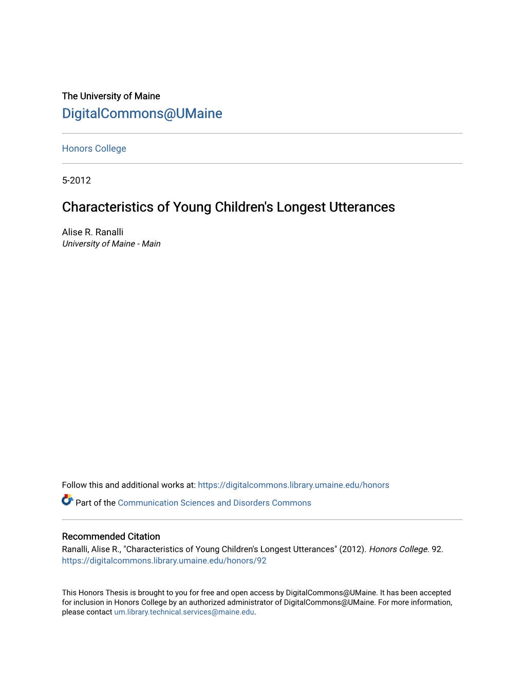 Characteristics of Young Children's Longest Utterances