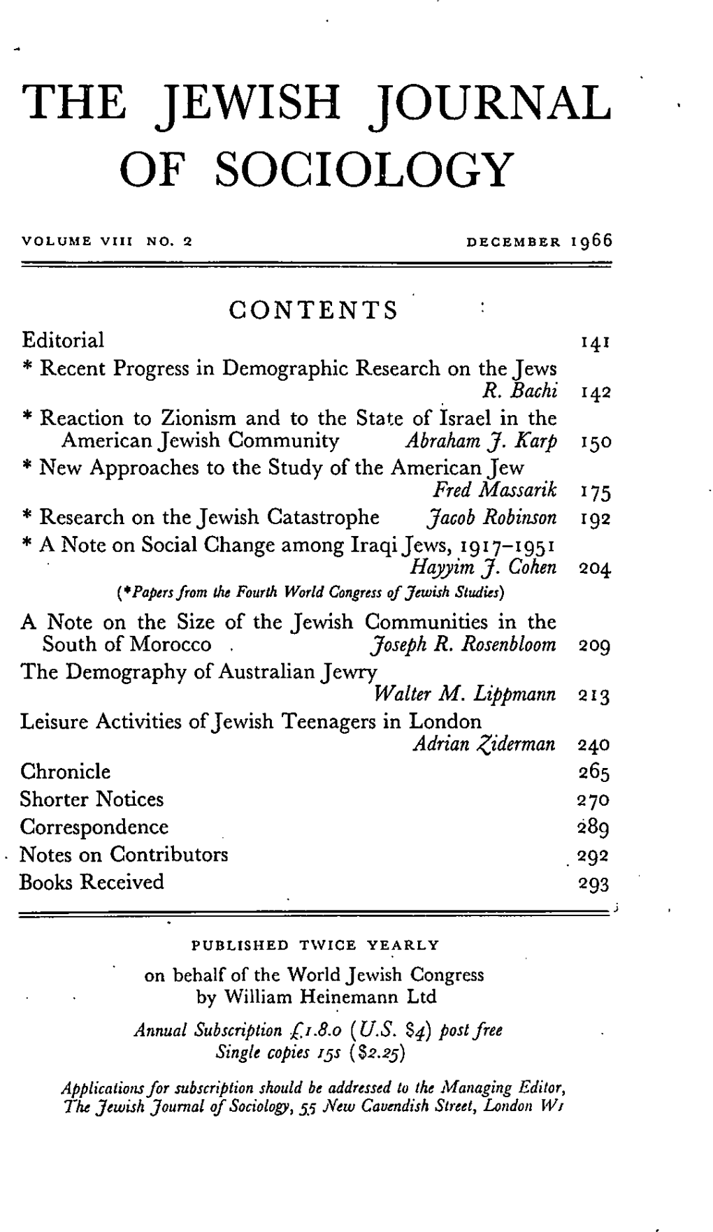 The Jewish Journal of Sociology