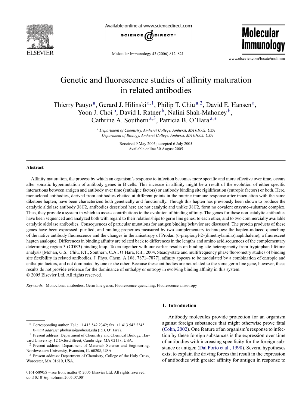 Genetic and Fluorescence Studies of Affinity Maturation in Related