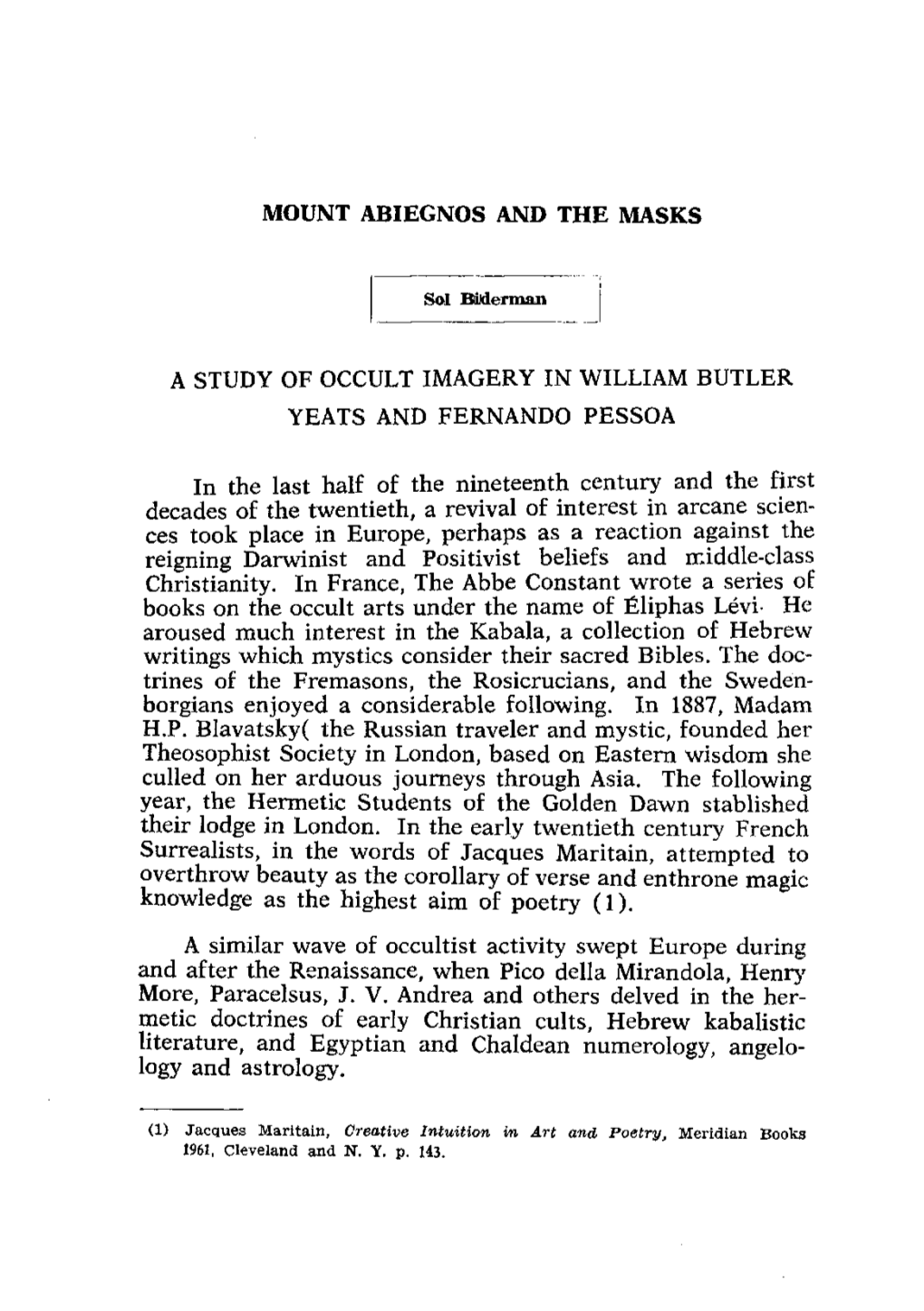 Mount Abiegnos and the Masks a Study of Occult