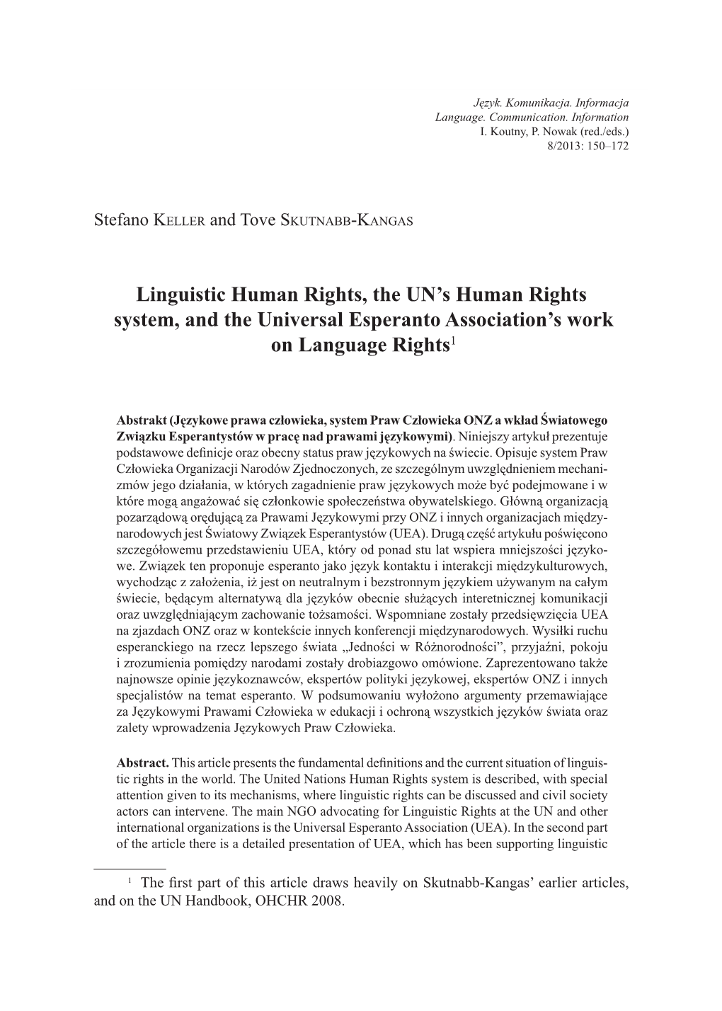 Linguistic Human Rights, the UN's Human Rights System, and The