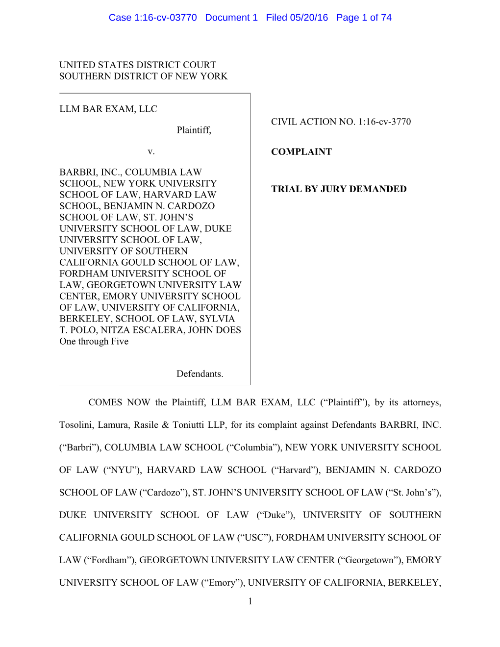 Case 1:16-Cv-03770 Document 1 Filed 05/20/16 Page 1 of 74