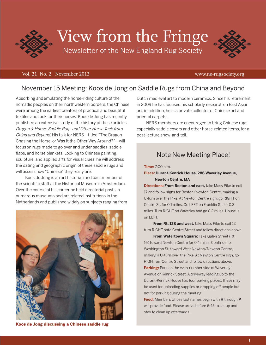 View from the Fringe Newsletter of the New England Rug Society