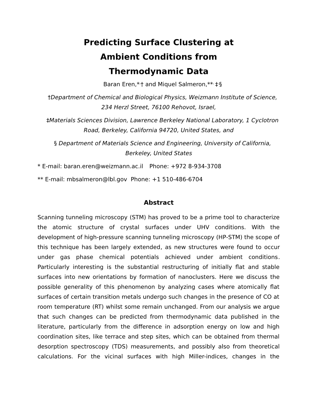 Predicting Surface Clustering at Ambient Conditions from Thermodynamic Data