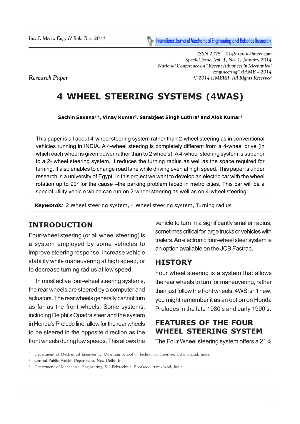 4 Wheel Steering Systems (4Was)