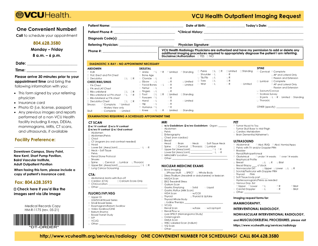 VCU Health Outpatient Imaging Request