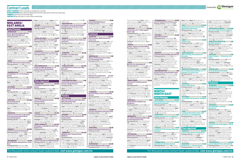 Contract Leads Powered by EARLY PLANNING Projects in Planning up to Detailed Plans Submitted