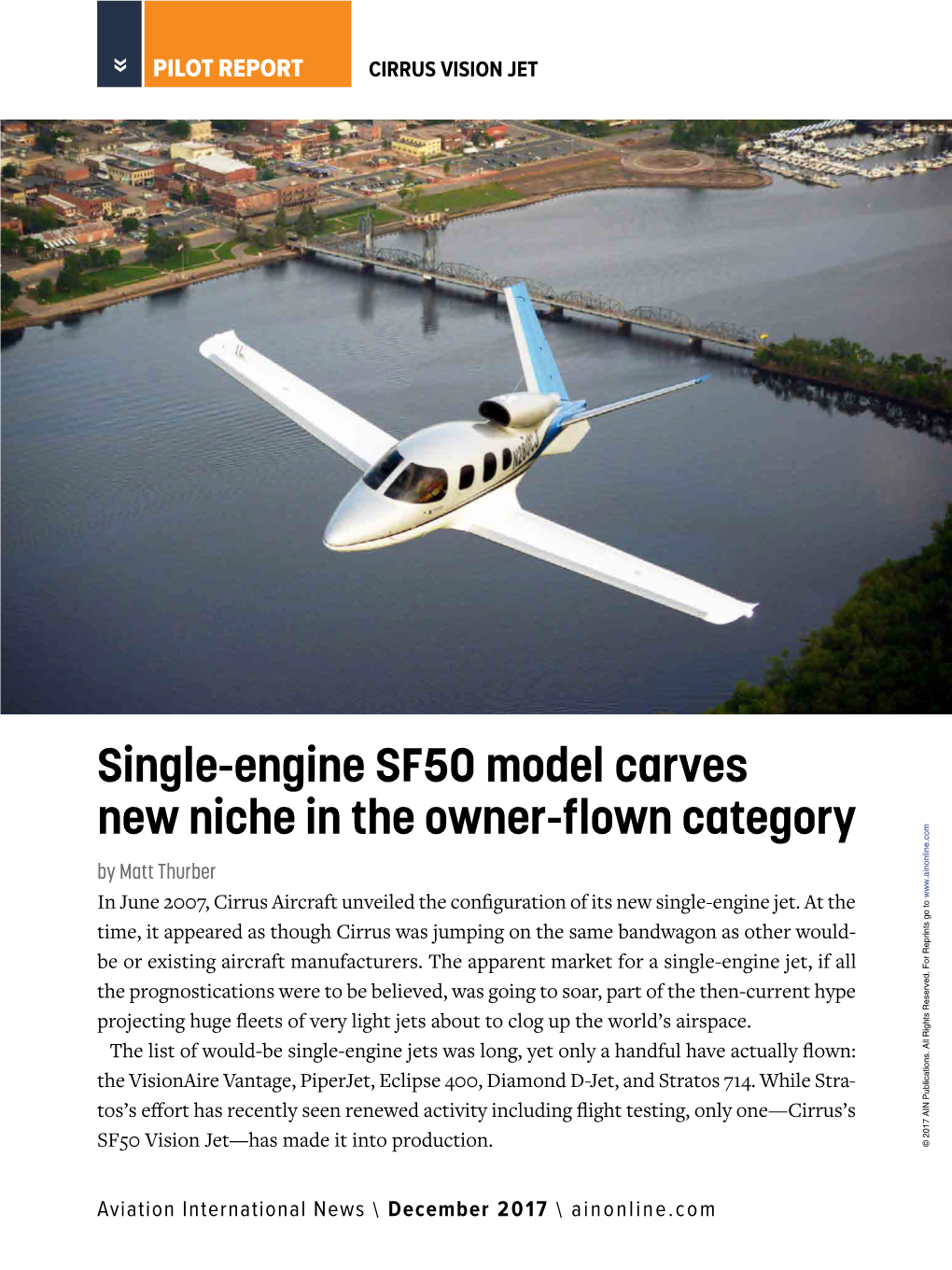 Single-Engine SF50 Model Carves New Niche in the Owner-Flown