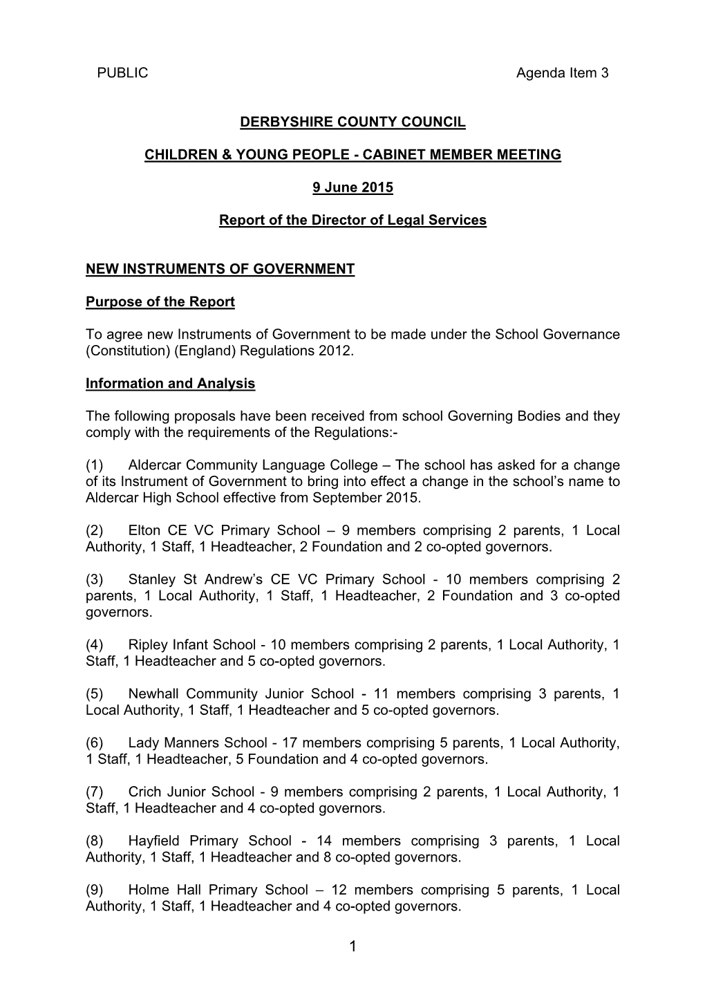 PUBLIC Agenda Item 3 DERBYSHIRE COUNTY COUNCIL CHILDREN