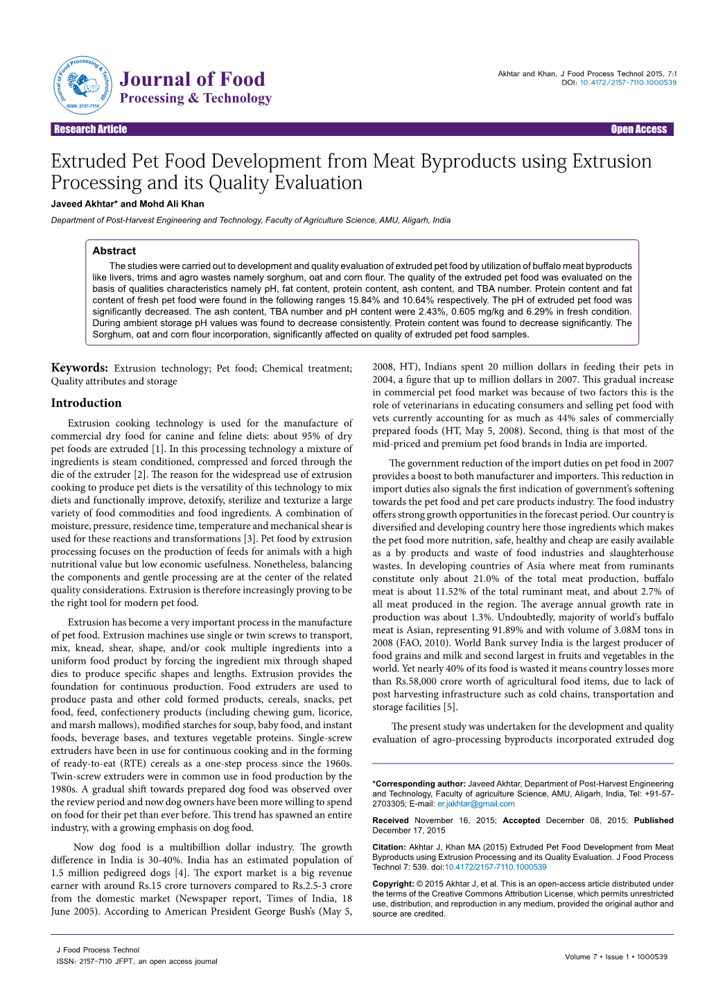 Extruded Pet Food Development from Meat Byproducts Using Extrusion