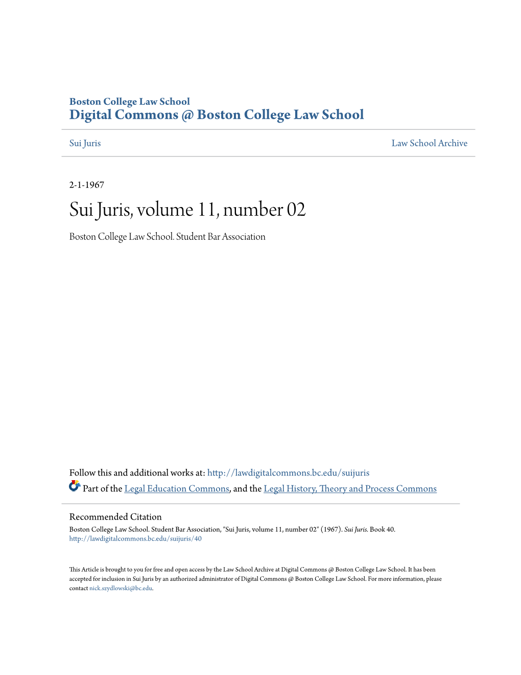 Sui Juris, Volume 11, Number 02 Boston College Law School