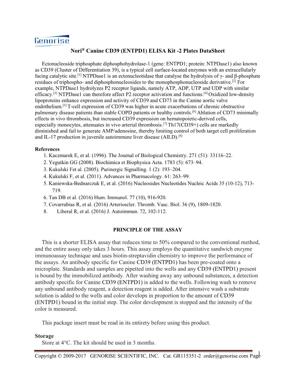 Nori® Canine CD39 (ENTPD1) ELISA Kit -2 Plates Datasheet