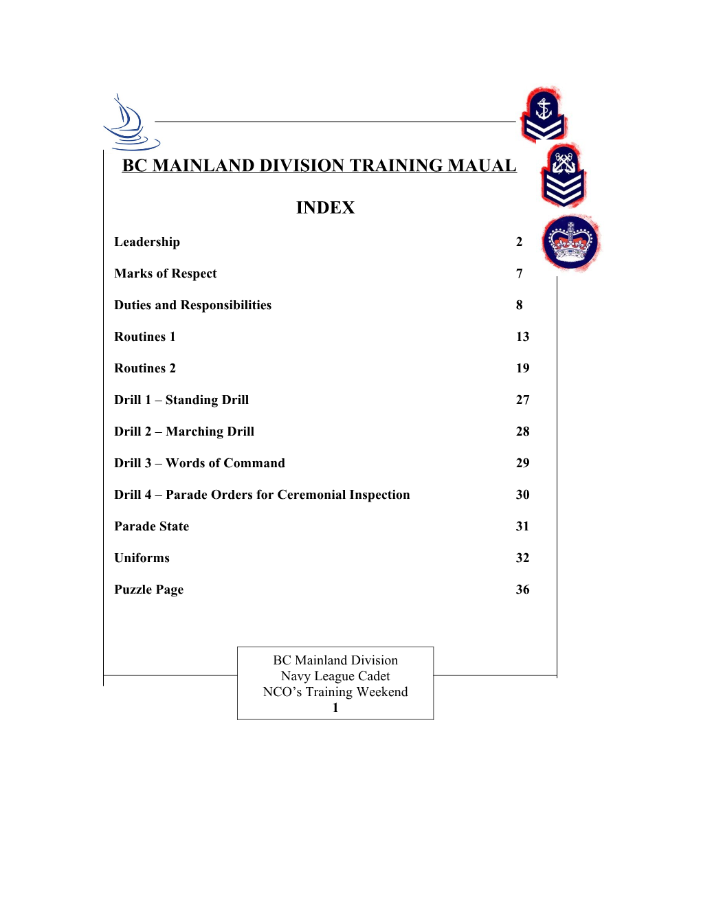 BC MAINLAND DIVISION TRAINING MAUAL INDEX Leadership 2