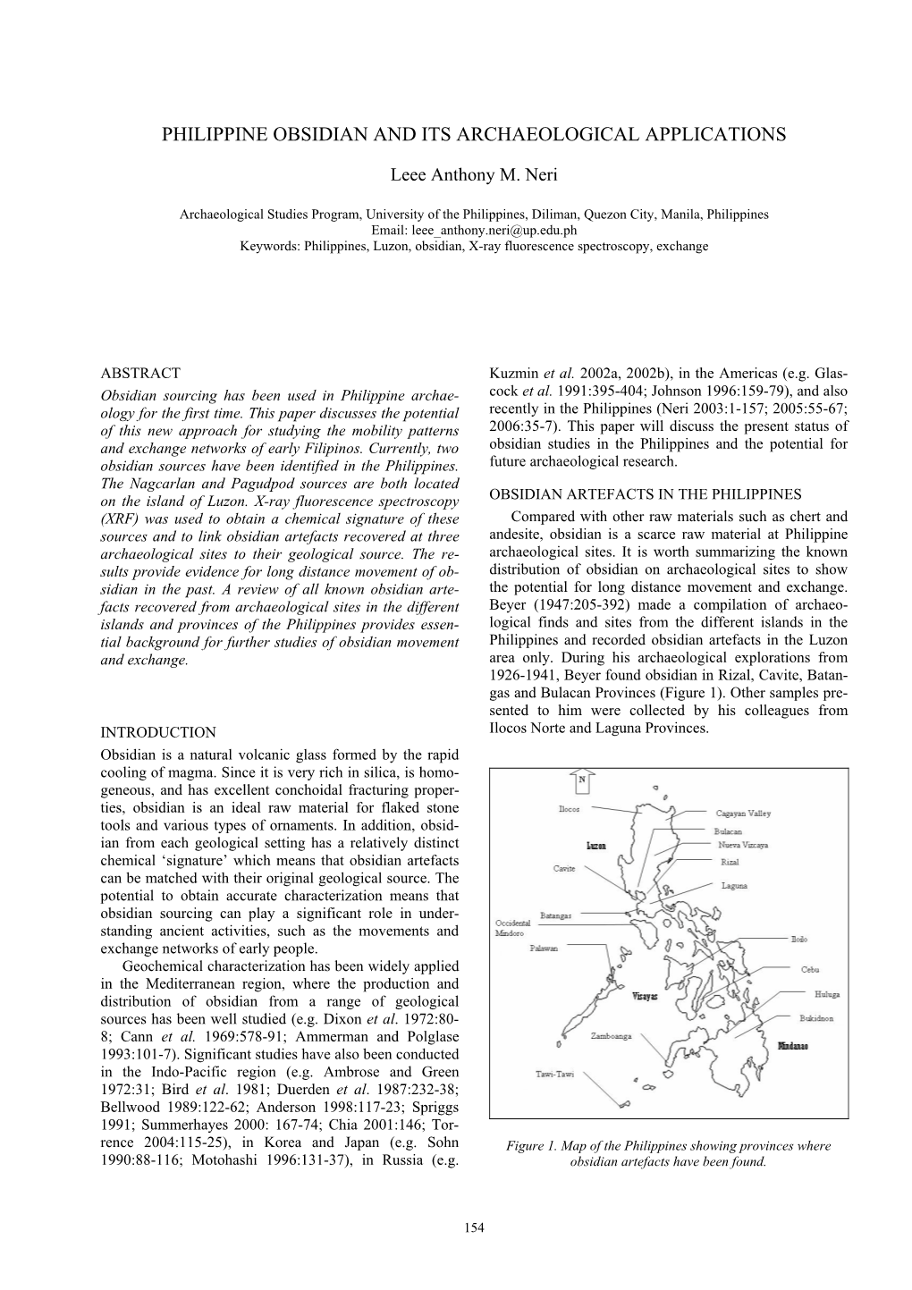 Philippine Obsidian and Its Archaeological Applications