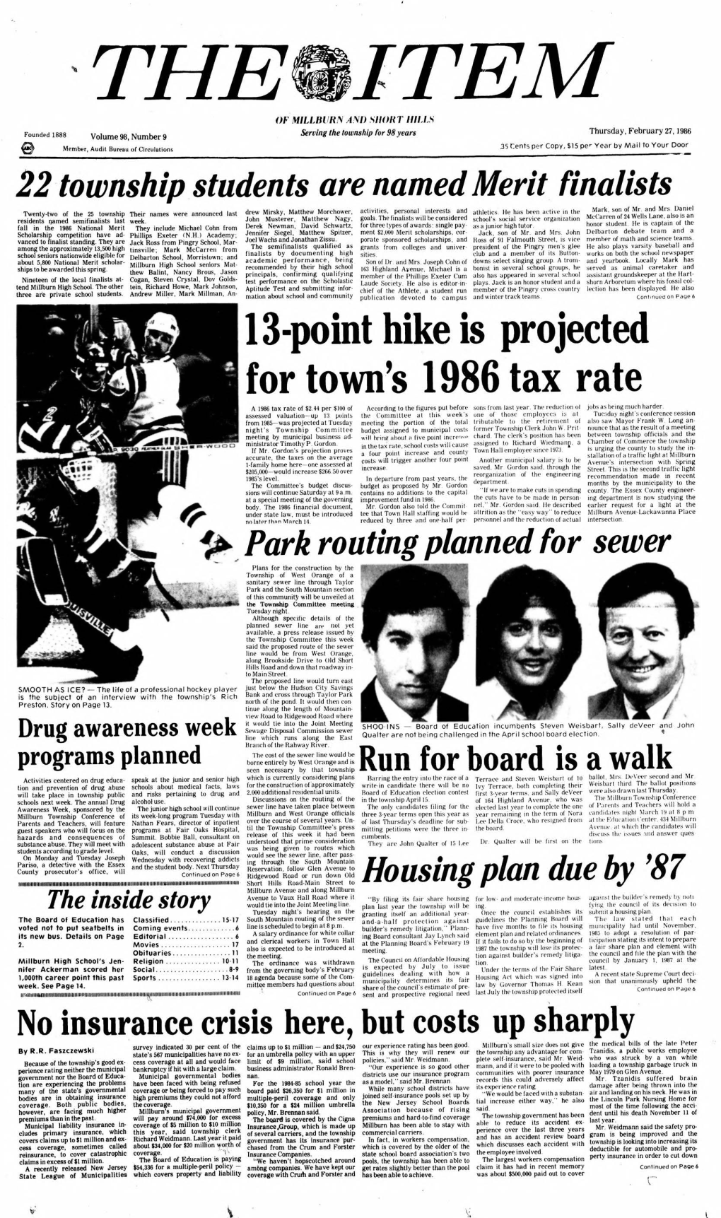 13-Point Hike Is Projected for Town's 1986 Tax Rate