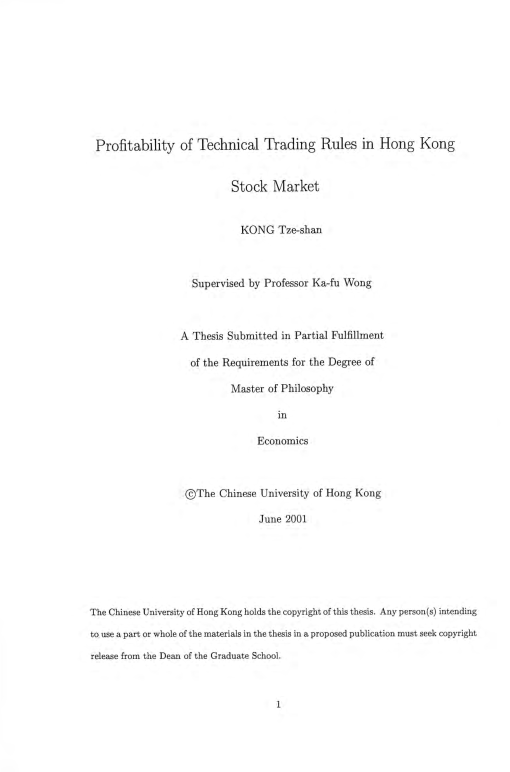 Profitability of Technical Trading Rules in Hong Kong Stock Market