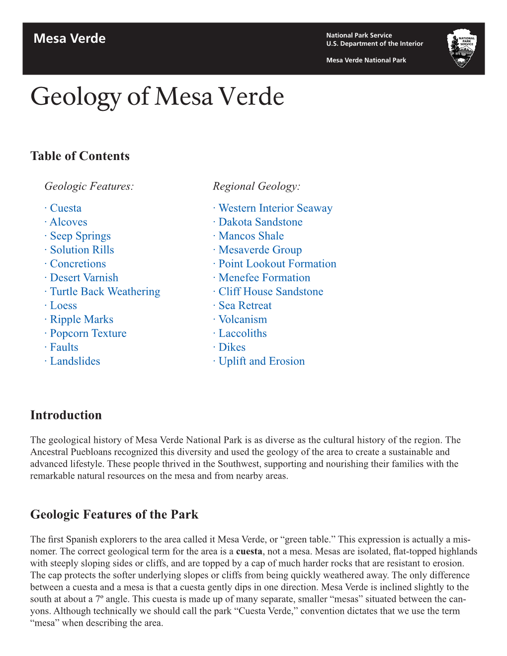 Geology of Mesa Verde