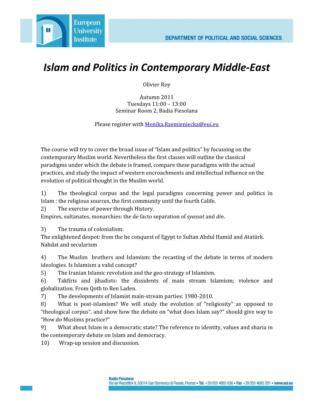 Islam and Politics in Contemporary Middle-East