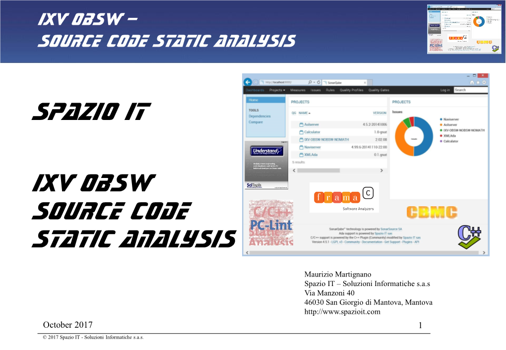 IXV OBSW – Source Code Static Analysis