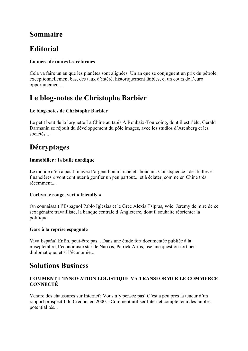 Sommaire Editorial Le Blog-Notes De Christophe Barbier