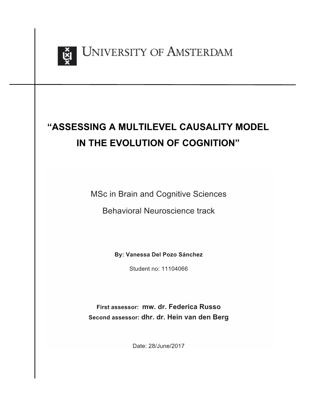 “Assessing a Multilevel Causality Model in the Evolution of Cognition”