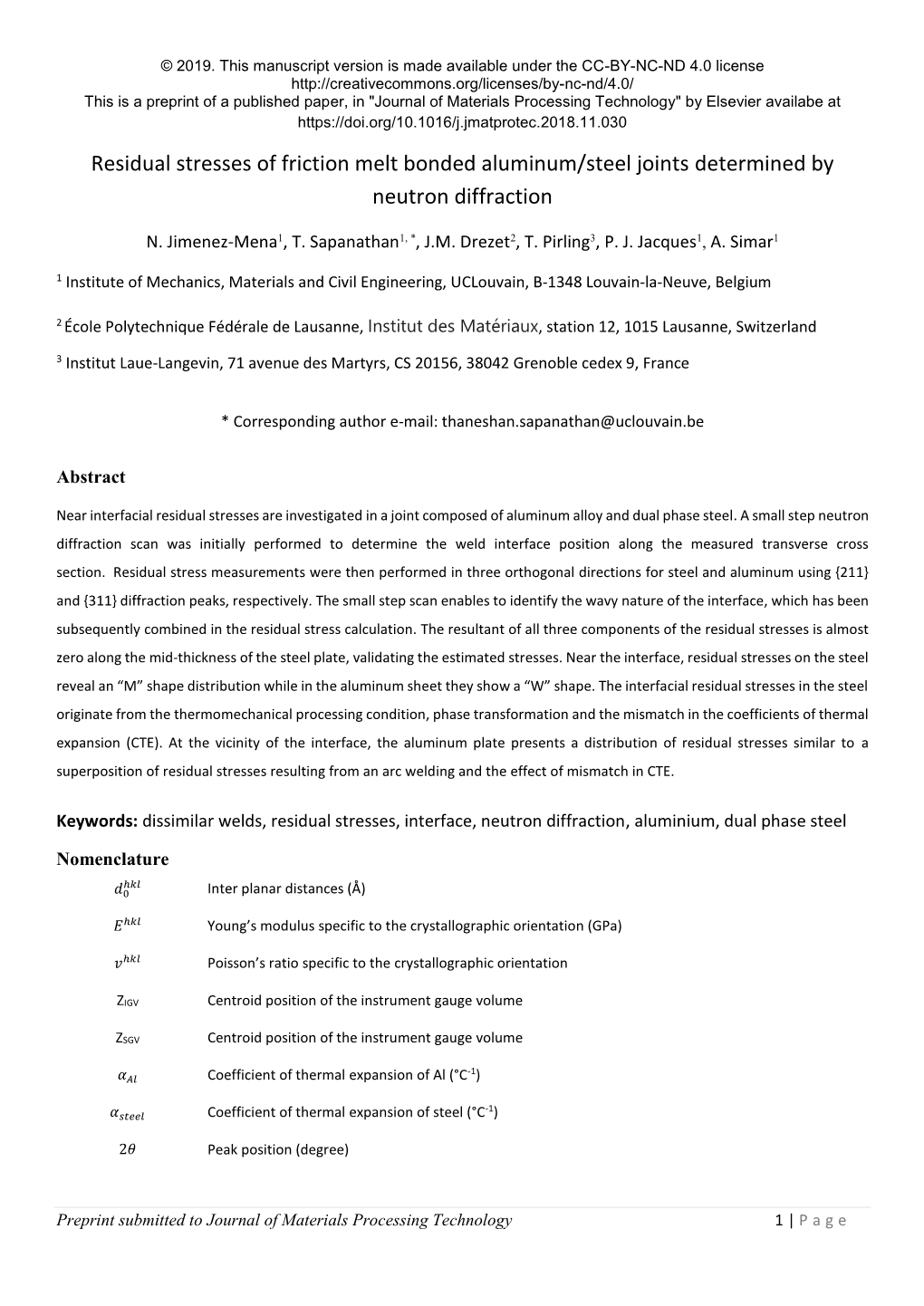 Residual Stresses of Friction Melt Bonded Aluminum/Steel Joints Determined by Neutron Diffraction