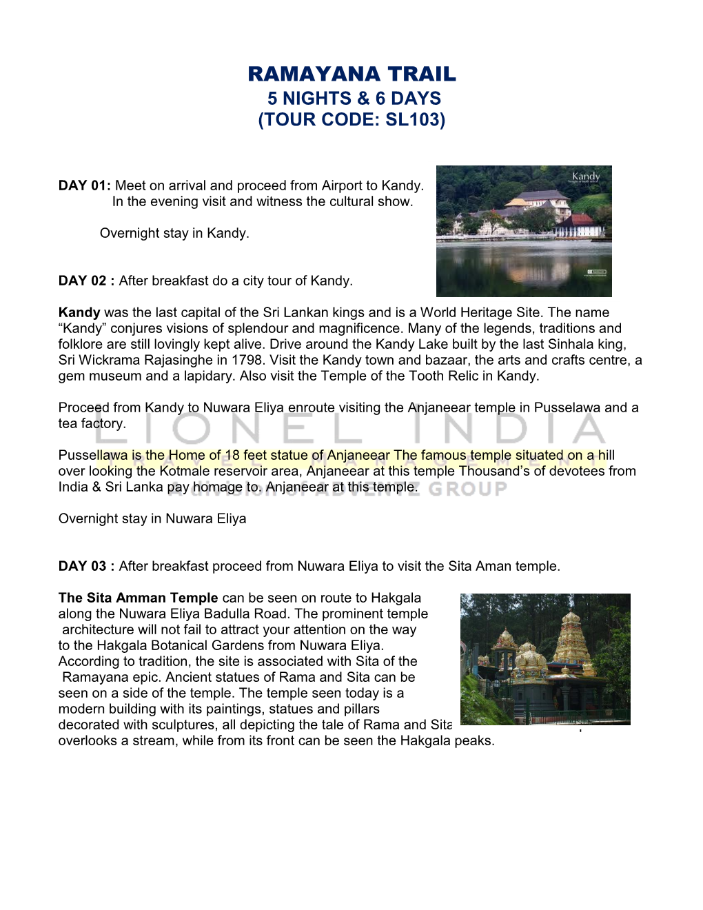 Ramayana Trail 5 Nights & 6 Days (Tour Code: Sl103)