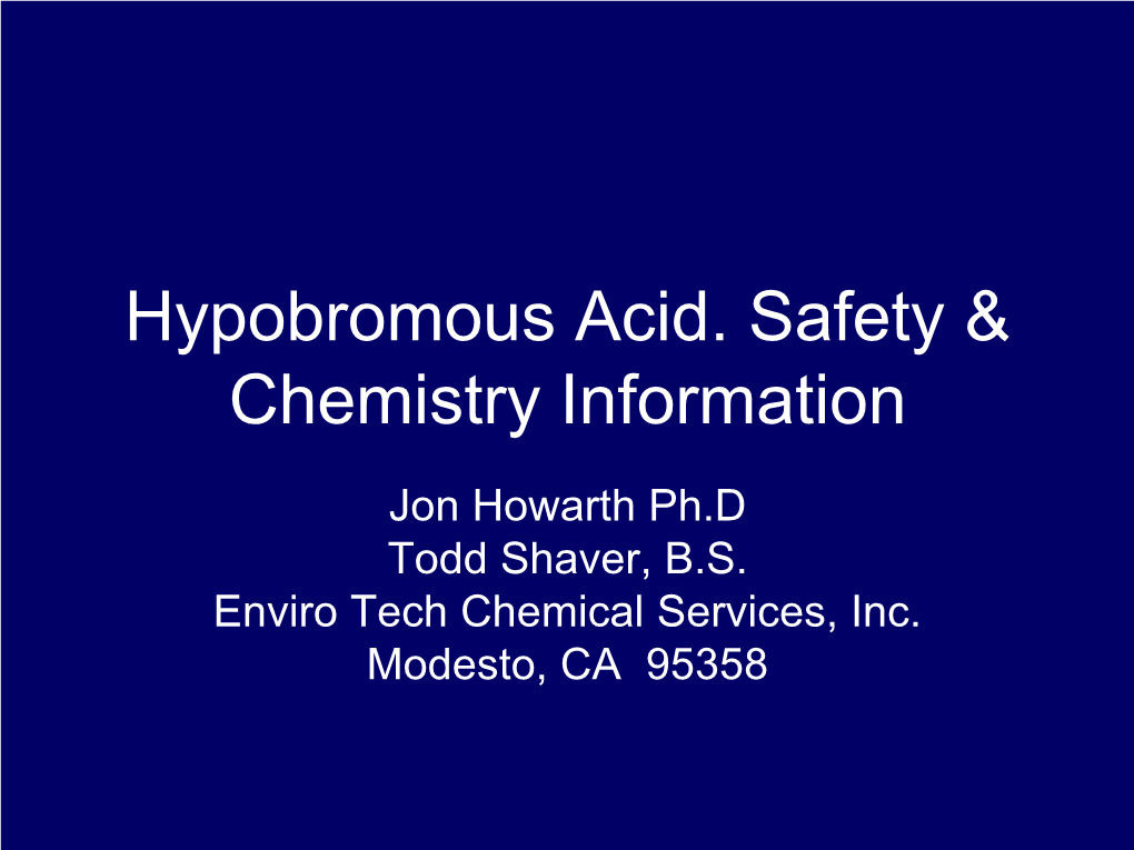 Hobr Safety & Chemistry Intro