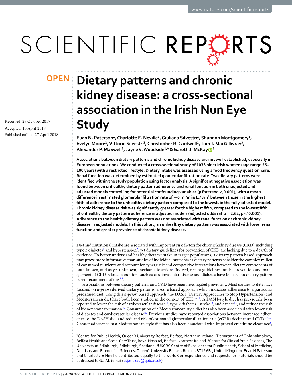 Dietary Patterns and Chronic Kidney Disease: a Cross-Sectional