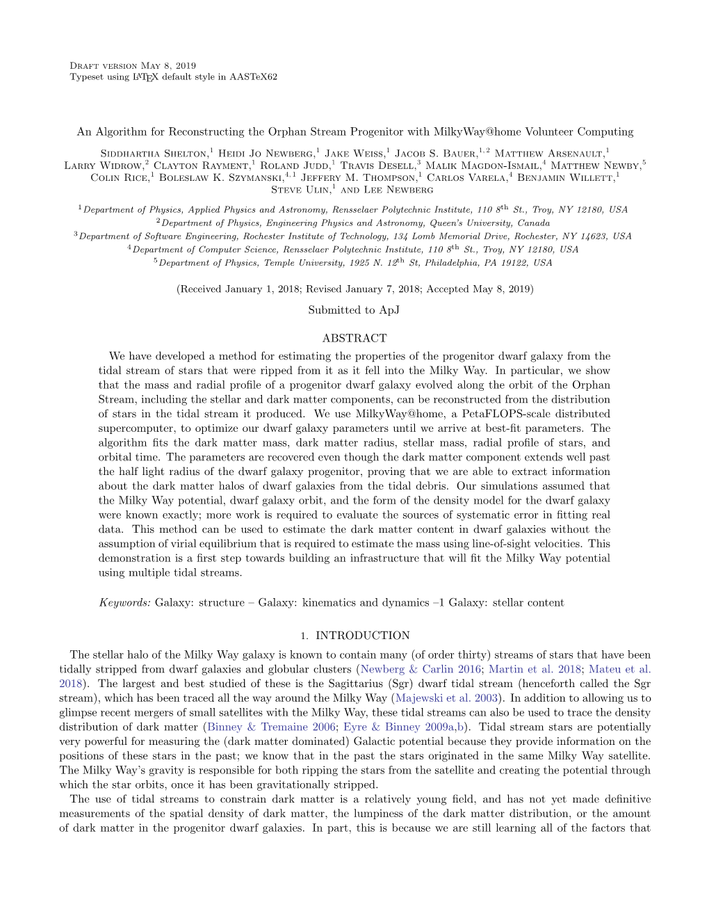 An Algorithm for Reconstructing the Orphan Stream Progenitor with Milkyway@Home Volunteer Computing