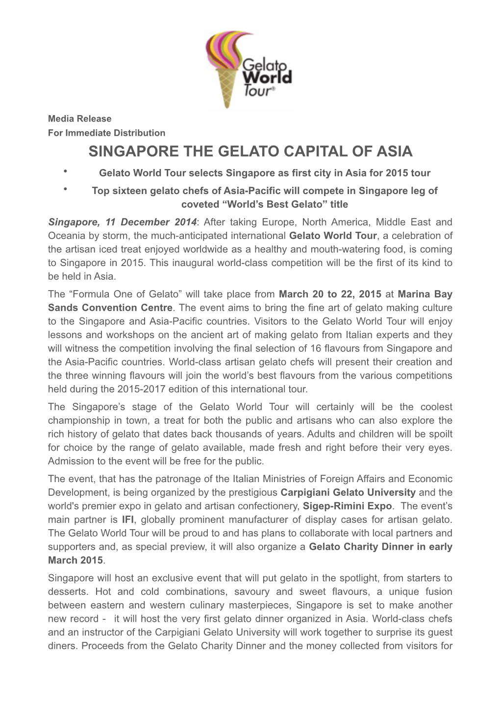 1 PR Gelato World Tour 2015 Singapore Set to Become The