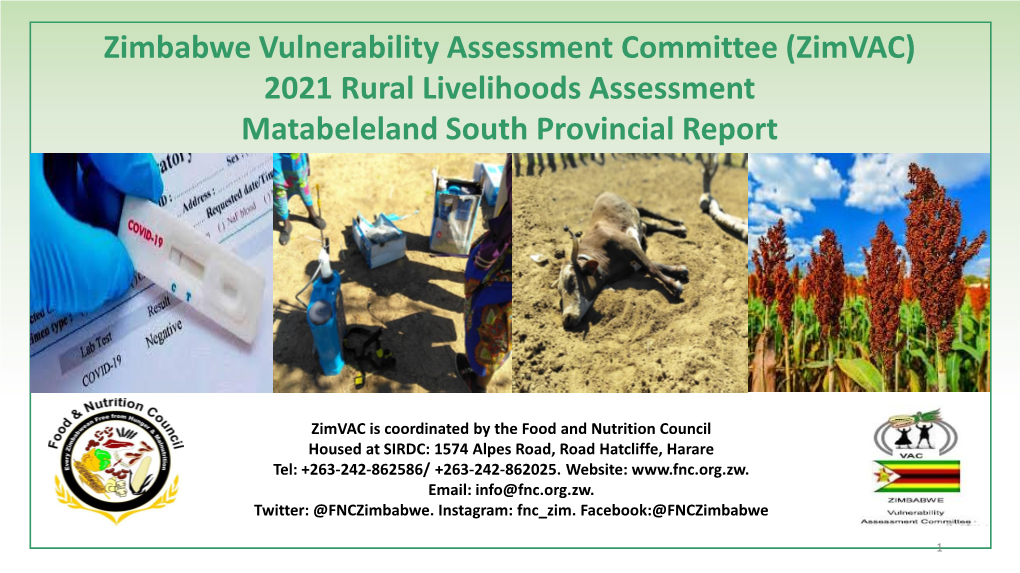 (Zimvac) 2021 Rural Livelihoods Assessment Matabeleland South Provincial Report