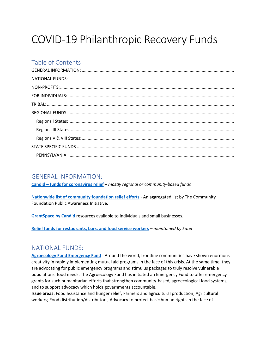 COVID-19 Philanthropic Recovery Funds